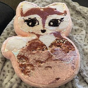 Justice Pink and White Sequin Fox Pillow
